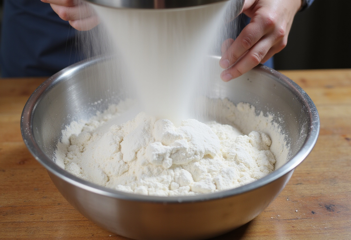 Zutaten für Omas Buttermilchkuchen werden in einer Schüssel vermischt.