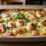 Fertig gebackene Schupfnudeln mit Käse und Schinken nach Omas Geheimrezept, servierfertig.