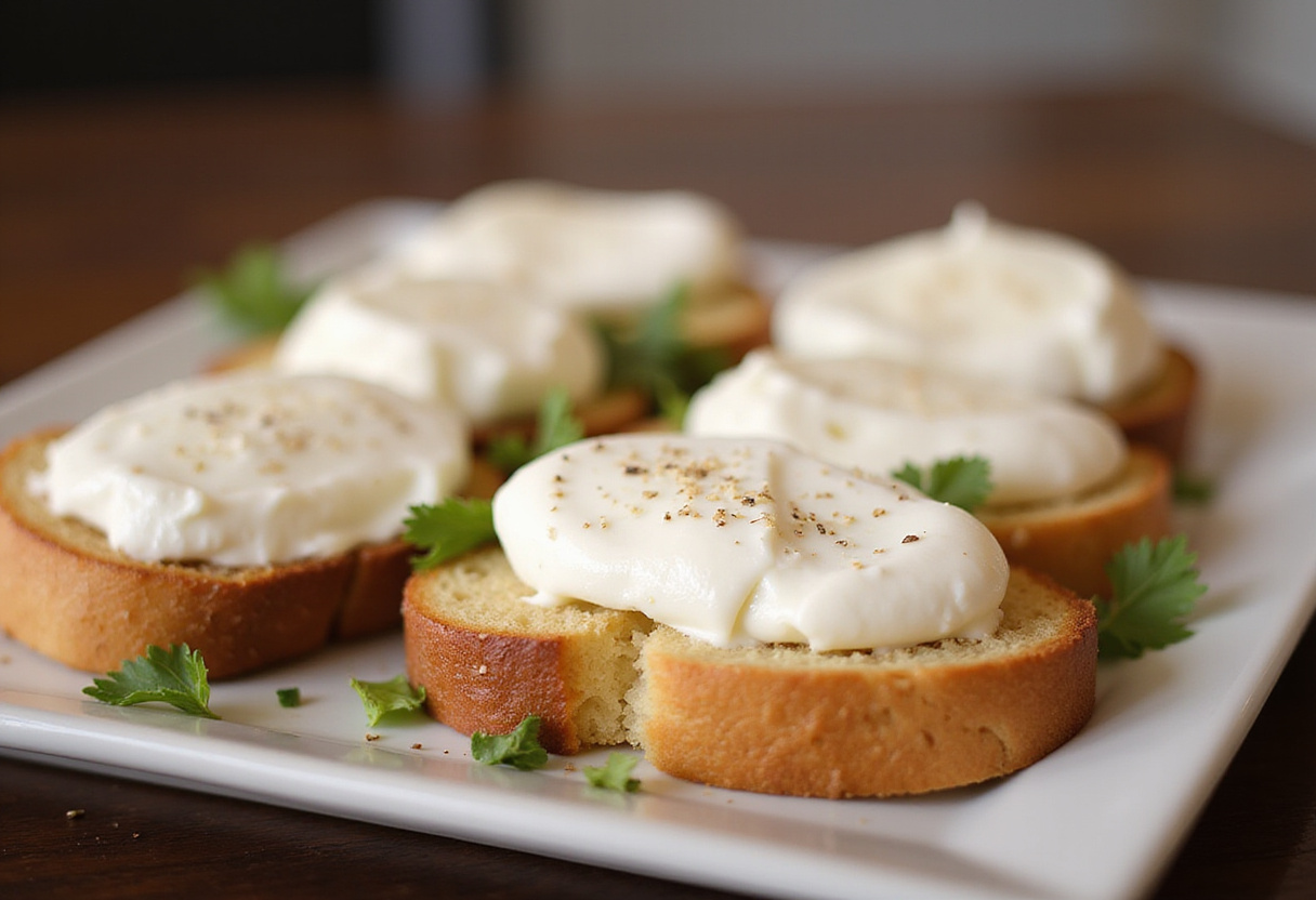 Toasted bread slices prepared for Avocado-Burrata-Bruschetta, showing crispy edges.